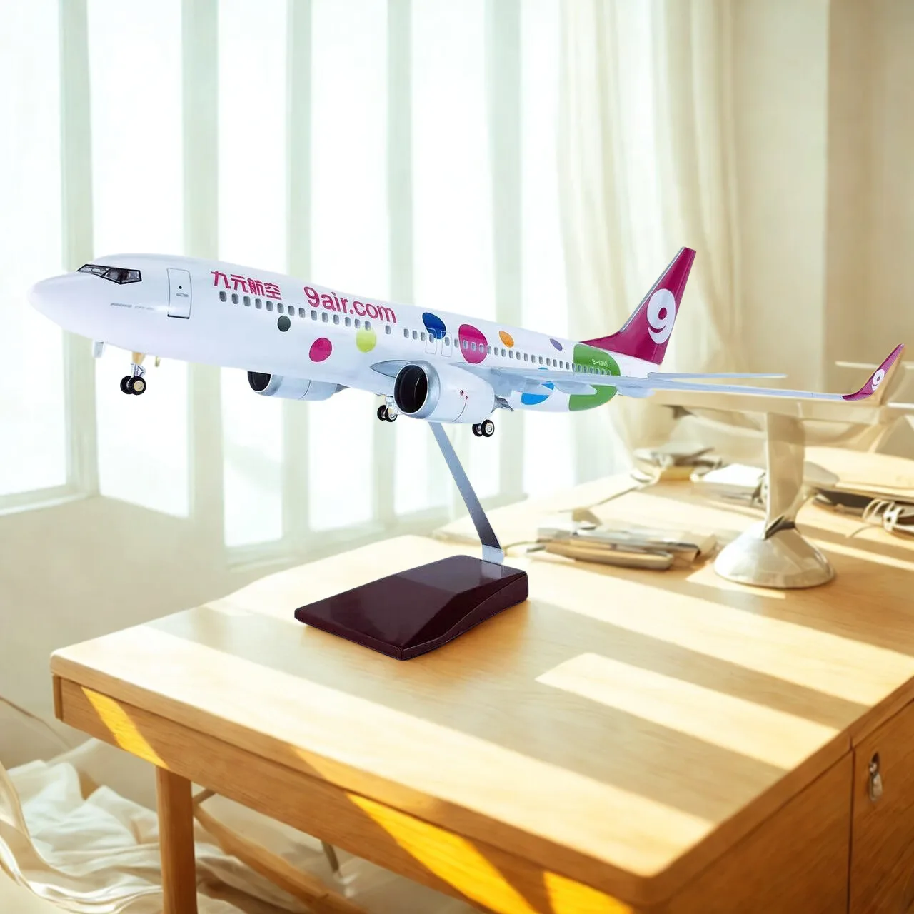 

Aviation Enthusiast 1:85 Scale Plane Toys for Kids B737-800 9air com Plane Model Resin Collection Plane With Wheels & Led Light