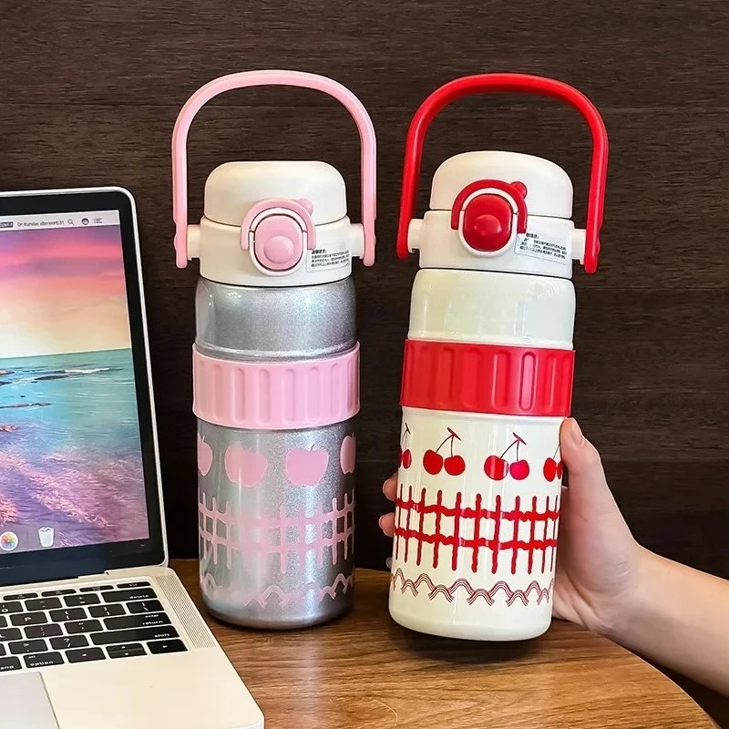 

600ml Large Capacity Insulated Water Cup 316 Stainless Steel Inner Lining Women's High Aesthetic Children's Straw Water Cup