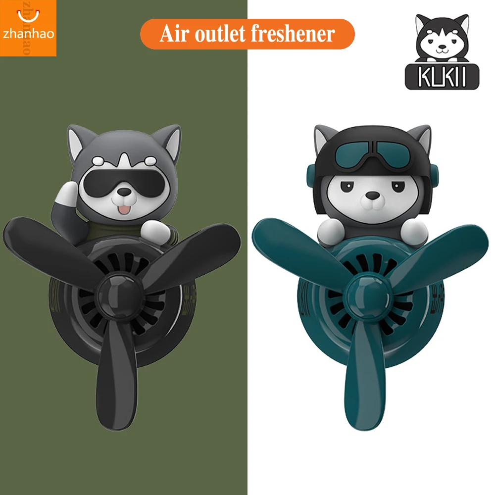 

72KM Siberian Husky Pilot Car Air Freshener Air Outlet Propeller Aroma Auto Interior Accessories Woman Perfume Diffuser Ornamen