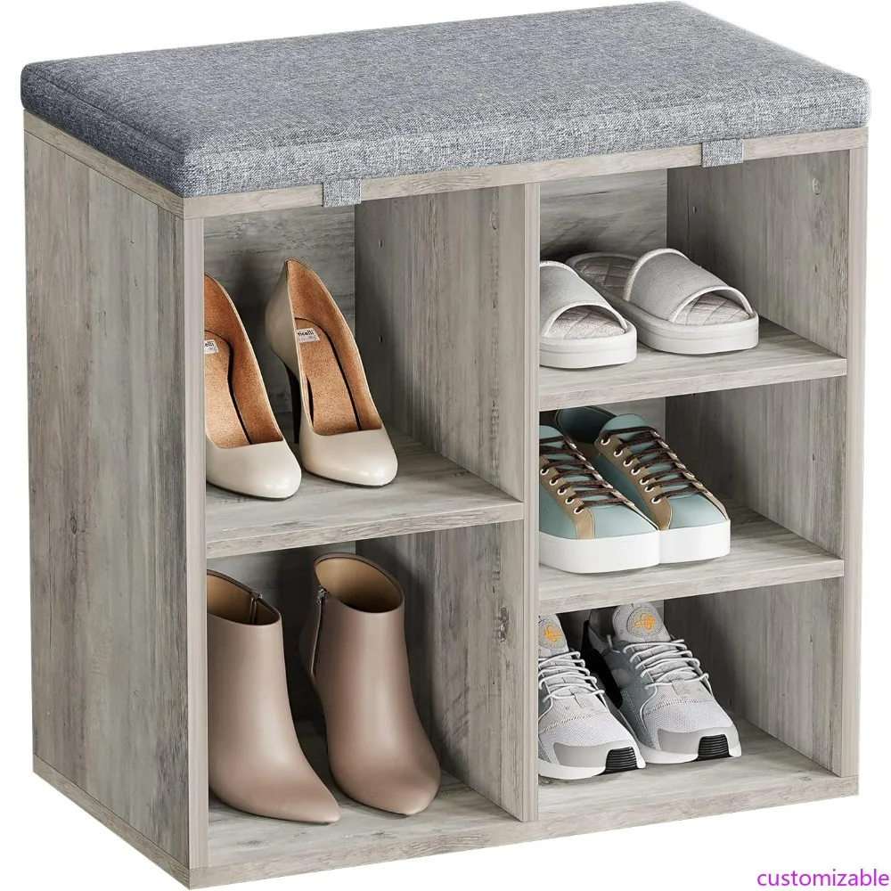 

Мягкая скамья для хранения вещей с кабинетом и регулируемой 3-х уровневой полкой для обуви, идеально подходит для прихожей и спален