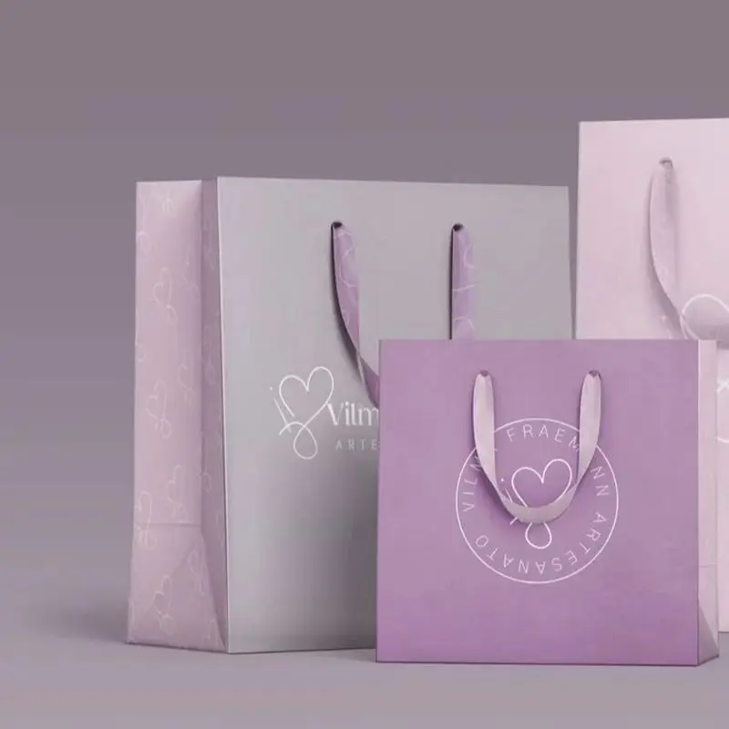 500pcs/Lot Wholesale Luxury Custom Printed Logo Eco-Friendly Paper Bags Wedding Sweets Party Gift Packaging With Ribbon rope