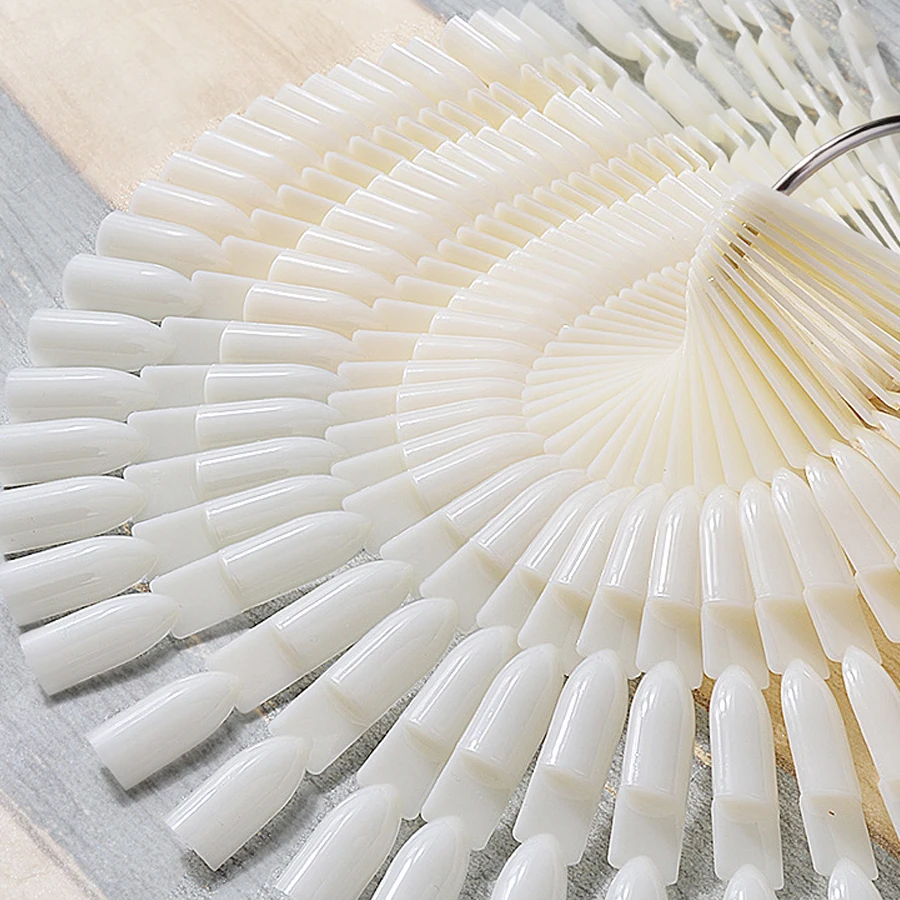 150pcs Nail Art Fan Shape Display Natural Chart Gel Polish Coloring Sample Practice Training False Nail With Removable Ring