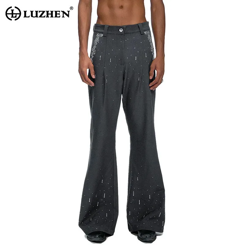 

LUZHEN Casual Personalized Wide Sequin Patchwork Leg Design Slim Pants Men Fashion Luxury Elegant Handsome Male Trousers JY3972