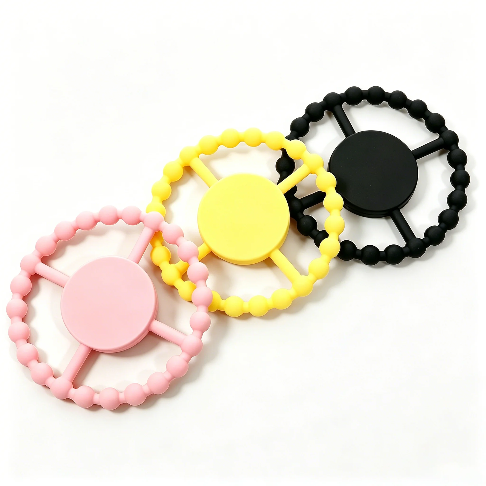 3 Pack Baby Teething Toy Steering Wheel Silicone Teether Ring BPA Free Soft Sensory Chew Toy for 0-12 Months Baby