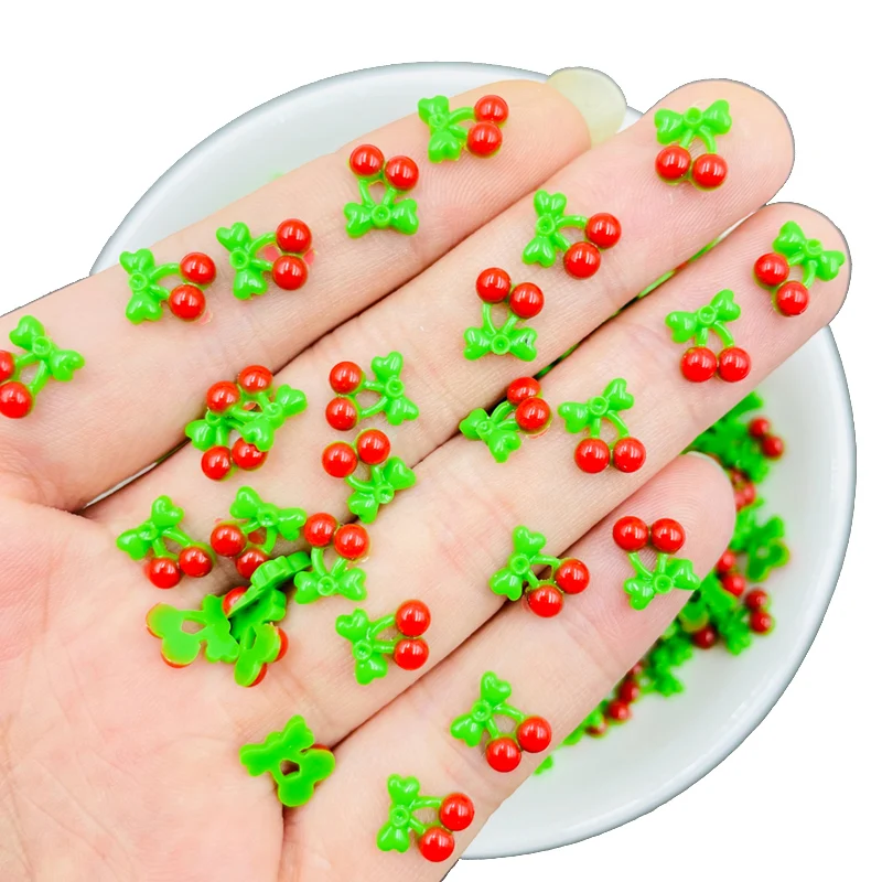 100 Pcs New Cute Mini Cartoon Fruit Cherry 3D Cabochon DIY Jewelry Ornament Manicure Making Decorate Accessories