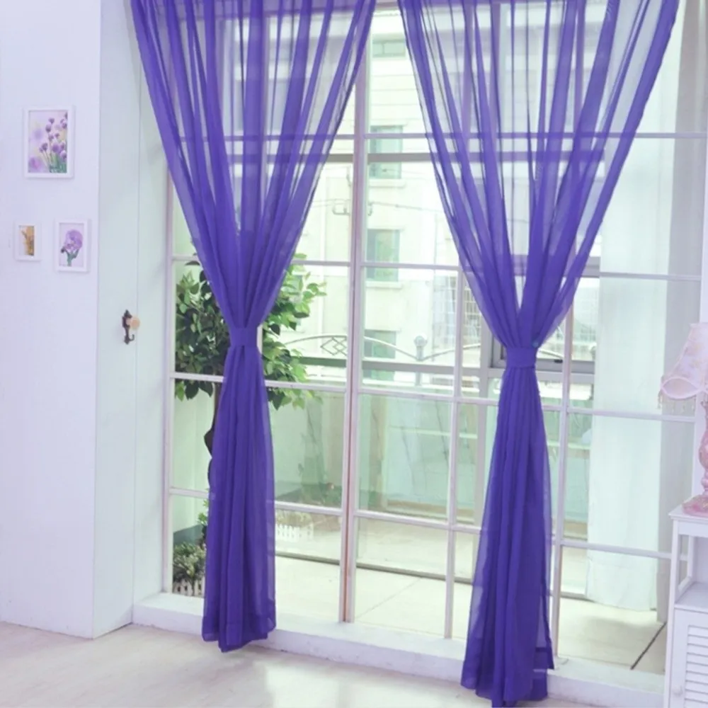 Fashion Colorful Sheer Tulle Curtains 1x2M Solid Color Rod Pocket Curtain Polyester Window Panel Kid Room Classroom