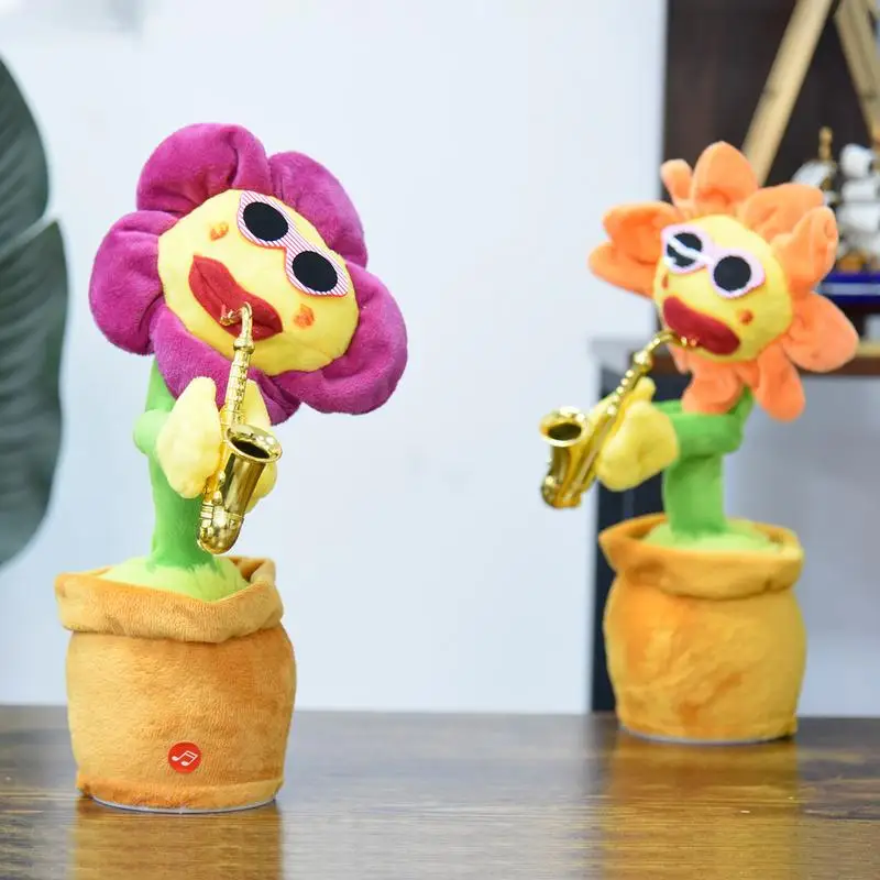 Sing Dance Sunflower Toy Singing Mimicking Recording Stuffed Doll80 Music With Lights Doll Ornaments Voice Interactive kids gift