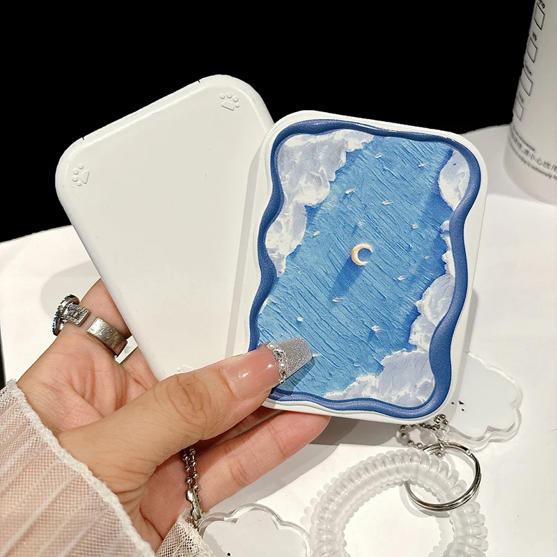 New Starry Sky Portable Folding Small Mirror Set Cosmetic Mirror For Class Pocket Mirror And Comb All-In-One Girls Gift