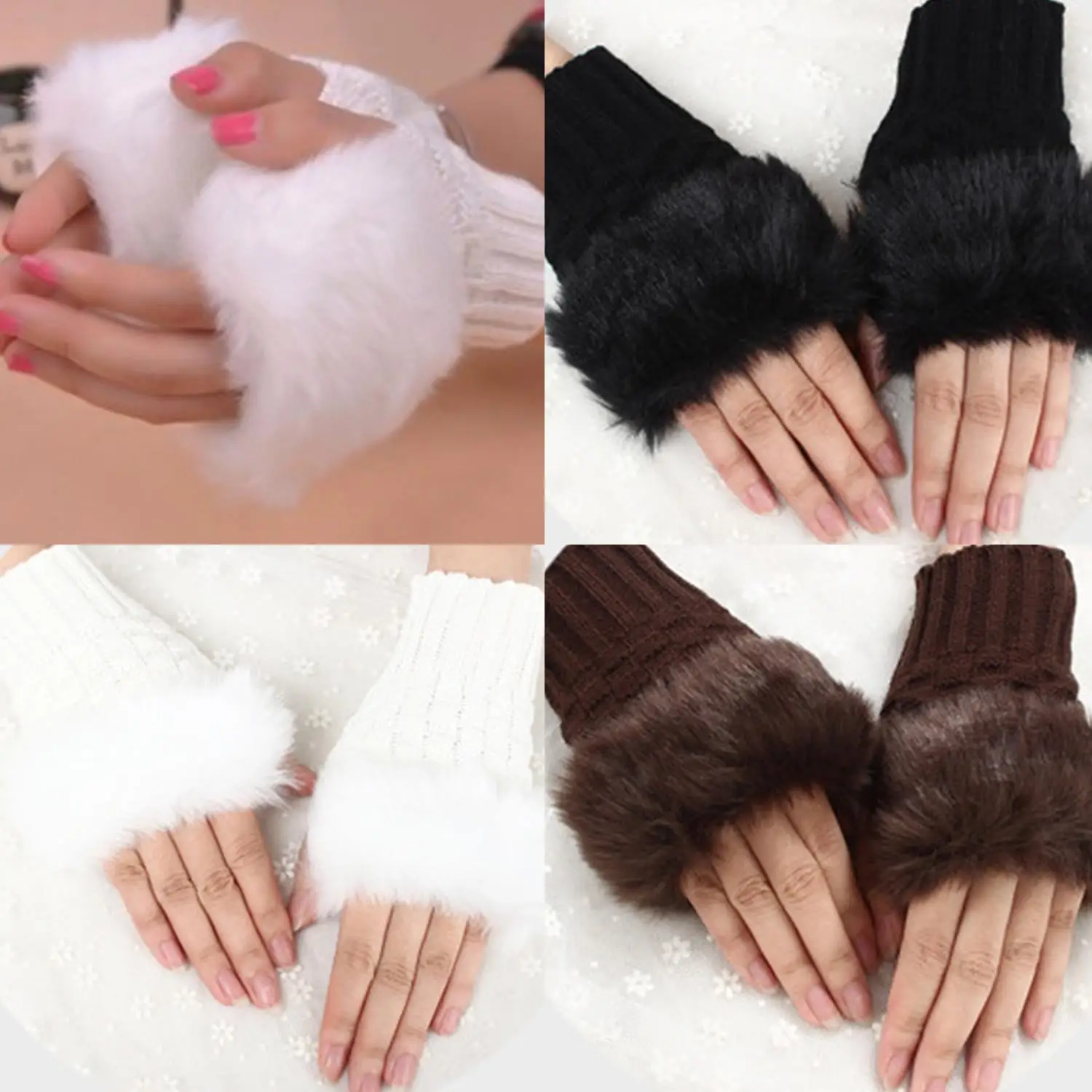 

1 Pair New Women's Winter Keep Warm Plush Knitted Half Finger Gloves Girls Writing Drive Soft Touch Screen Fingerless Gloves