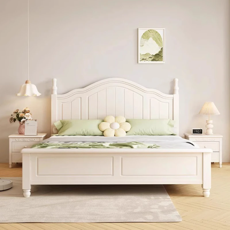 

Nordic White Solid Wood Bed Modern and Simple180cm Double Master Bedroom Large Bed 150cm Storage Creamy Style Cama Bedroom