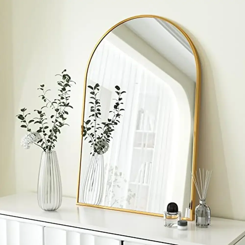 Aluminum Alloy Frame Arched Bathroom Mirror HD Explosion-proof Glass Wall Mounted Mirror Rust-proof Frame