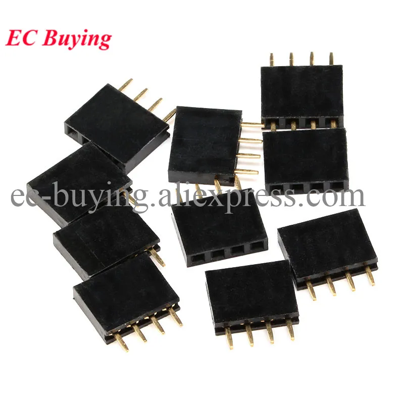 100/10pcs 4Pin Single Row Pin Female Header Socket Pitch 2.54mm 1x4P 1*4 Pin Connector