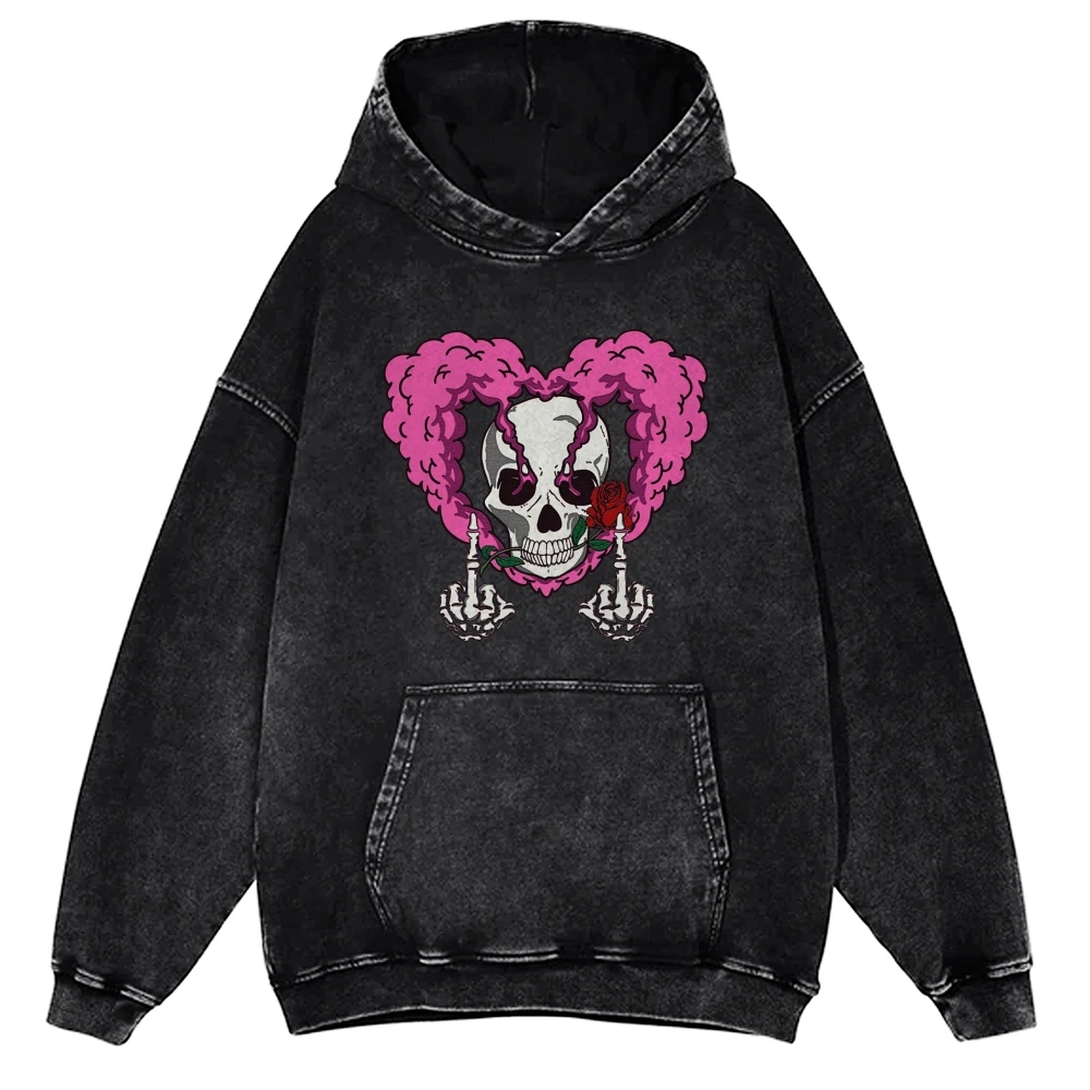 Y2k Skull Halloween Unisex Washed Hoodie Sweatshirt, Love You Forever Shirt