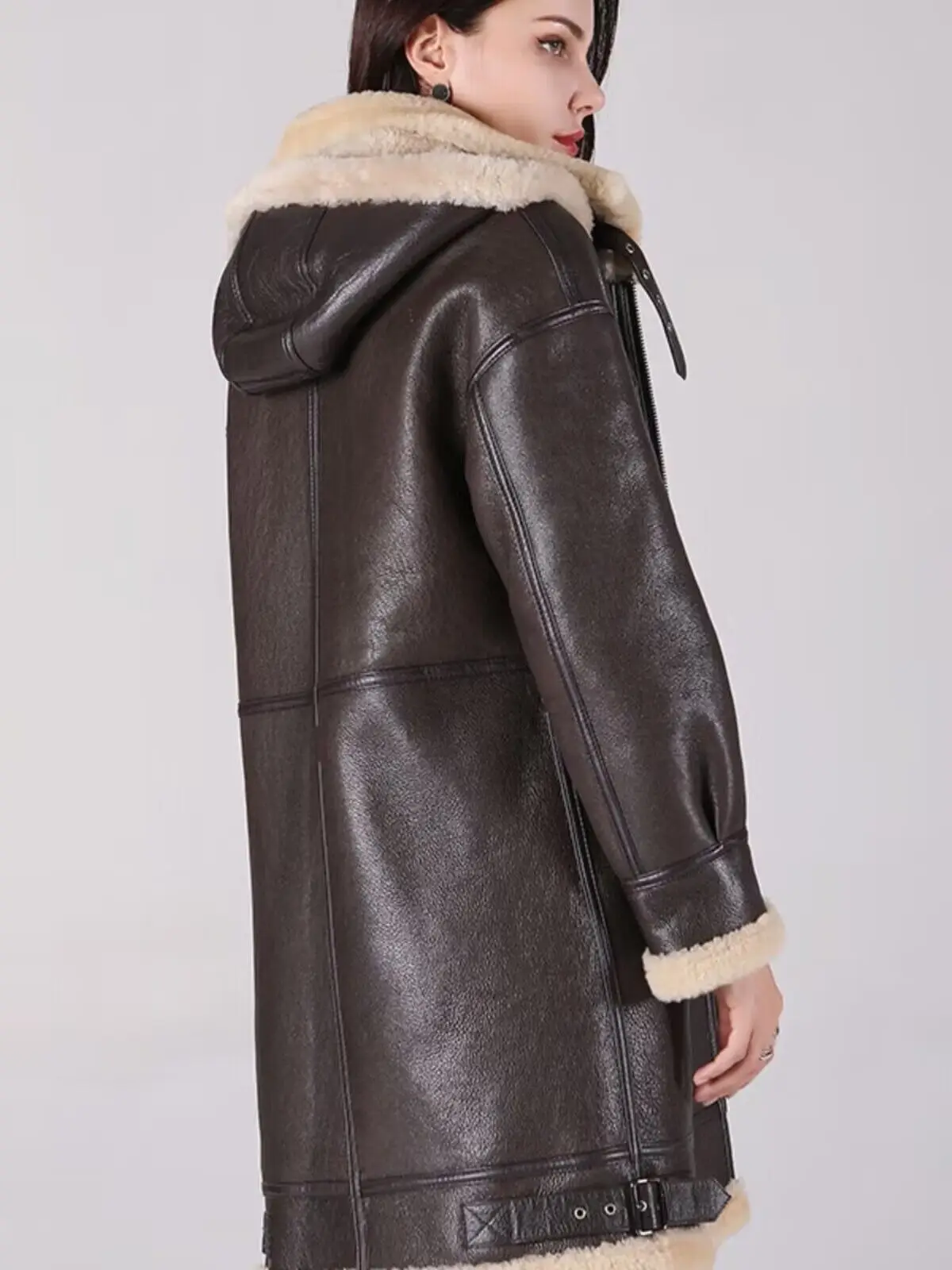 2024 New Arrival Women\'s Genuine Leather Long Coat Real Sheepskin Shearling Jacket for Female Wool Lining Brown Plus Oversized