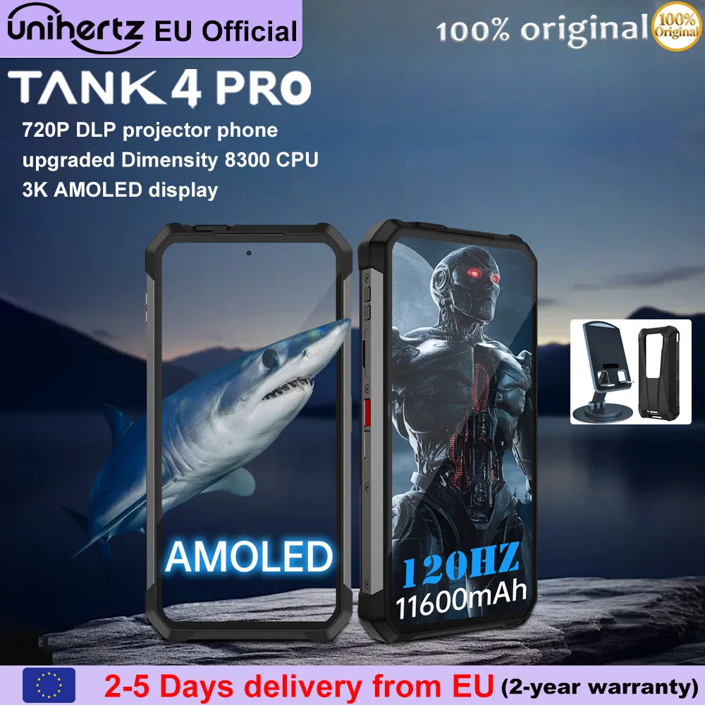 Smartphone robuste 5G Unihertz Tank 4 Pro par 8849 avec projecteur 720P, 32 Go + 512 Go, Dimensity 8300, écran AMOLED 3K 6,73 pouces, Android 14, batterie 11600 mAh, prise en charge du Wi-Fi 6, lampe de camping 1200 lumens