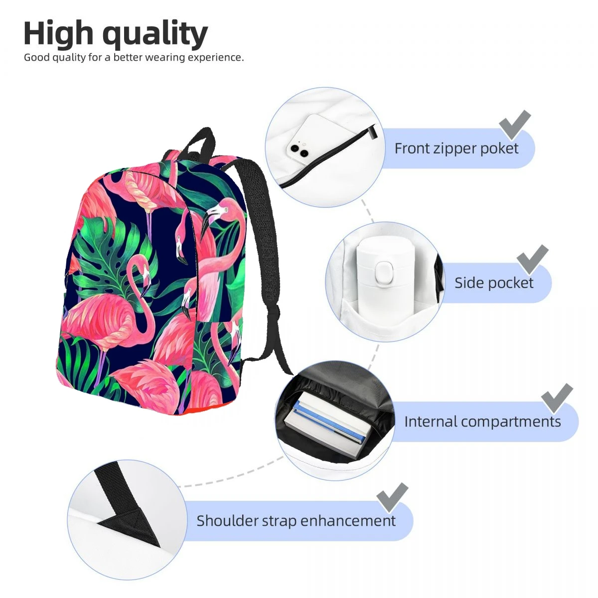 Pink Flamingo Backpack Casual Lightweight Laptop Backpack Men Women Travel Bag Outdoor Canvas Daypack