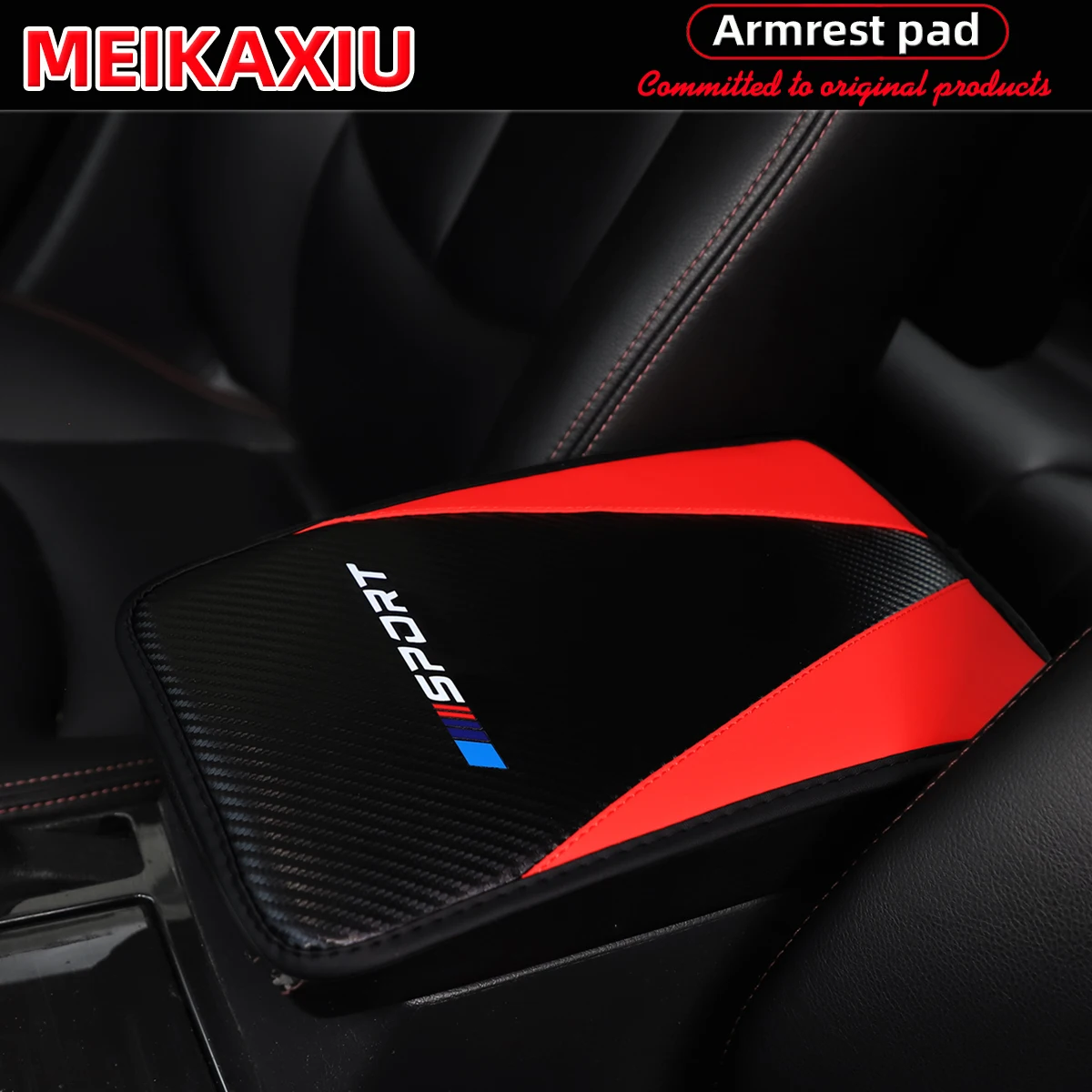 PU Leather Carbon Fiber Sport Car Armrest Pad 32X19cm Center Console Pad Car Decorative Item Suitable for All Seasons