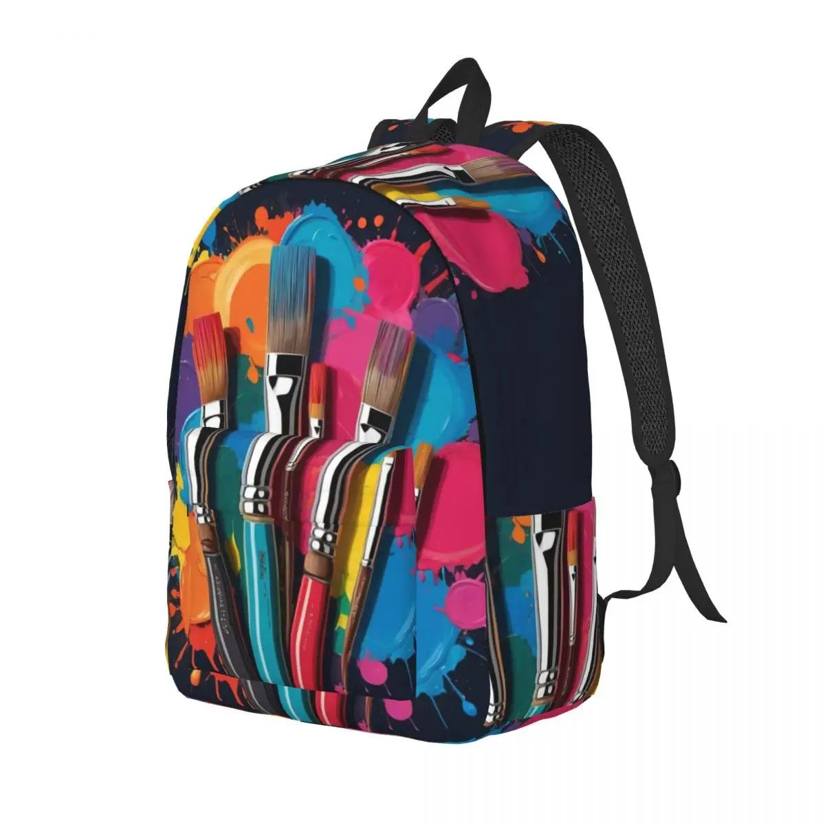 Colorful Paint Brushes And Paint Paintbrush Backpack Daypack Large Capacity BookBag School Bag Shoulder Bags for Boys Girls