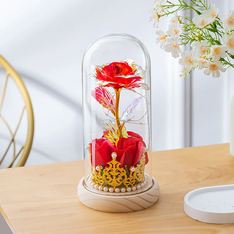 

Eternal Flower Glass Cover Rose Lamp Gold Foil Flower Valentine's Day Christmas Creative Gift Decoration Small Gift