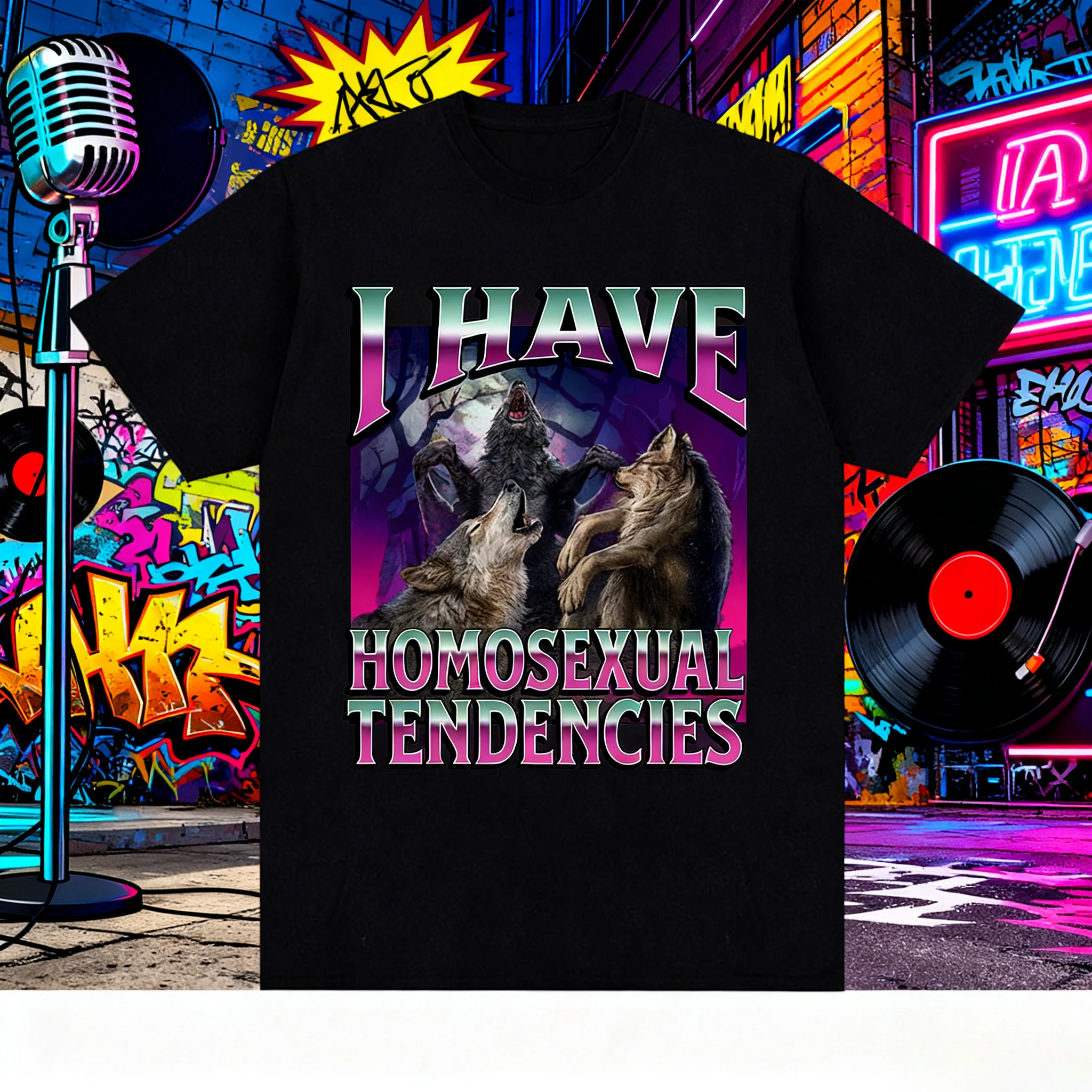 

I Have A Homosexual Tendency, Interesting Werewolf Emoji Graphic T-shirt, Fashionable Gothic Retro Casual Pure Cotton Streetwear