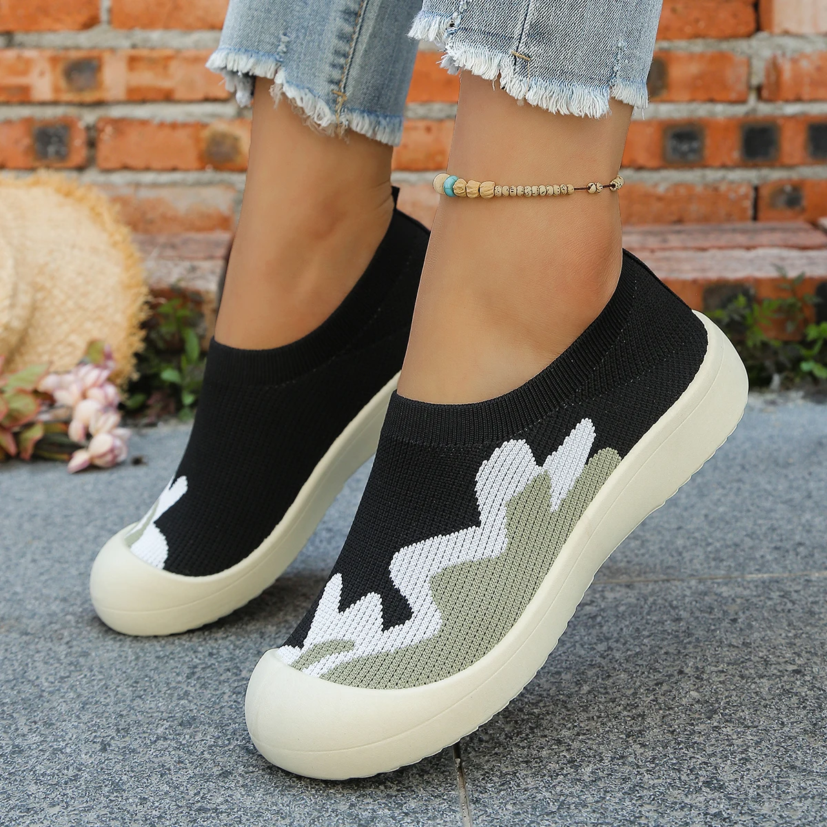 

Women's Camo Knit Slip-On Sneakers,Comfortable Non-slip Casual Walking Shoes,Lightweight Breathable Platform Flats,Drop Shipping