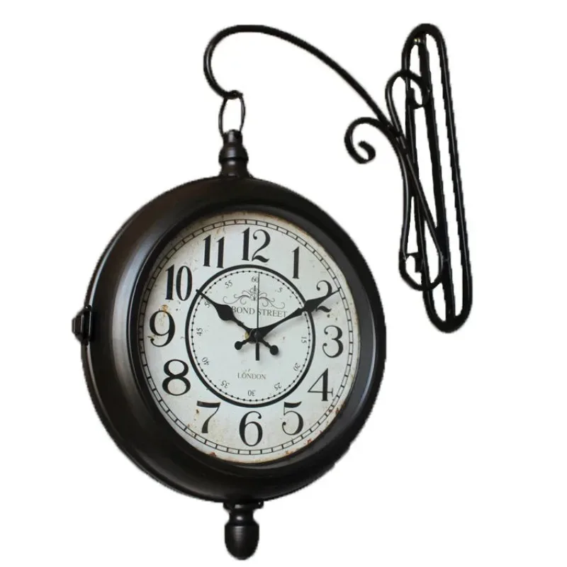 Retro Wrought Iron Silent Double-sided Clock American Rural Pastoral Living Room Wall Clocks Wall Crafts Настенные
