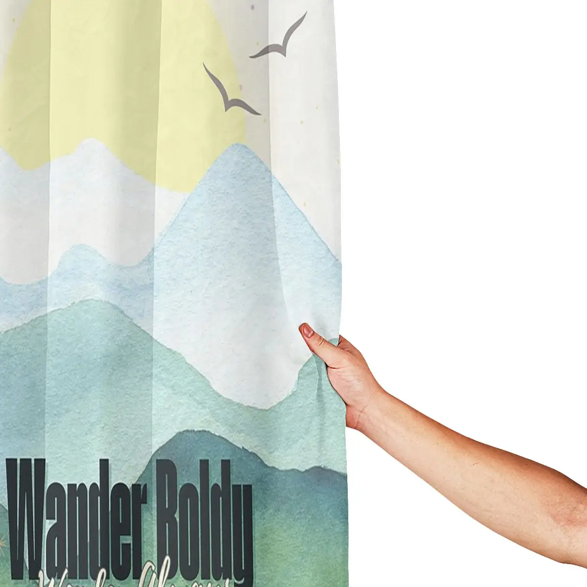 Wander Boldly Wonder Always - Watercolor Mountain Travel Shower Curtain Bathroom Polyester Waterproof Bath Curtains with Hooks