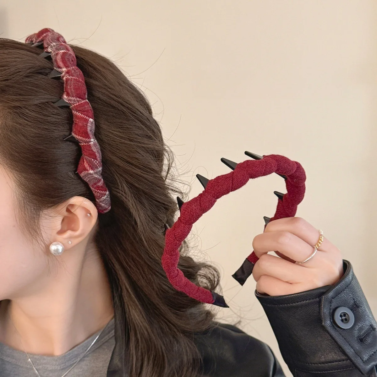 Headband Red Toothed Non Slip High Crown Secure Fit Face Washing Daily Office Travel Premium Elegant Women Hair Accessory
