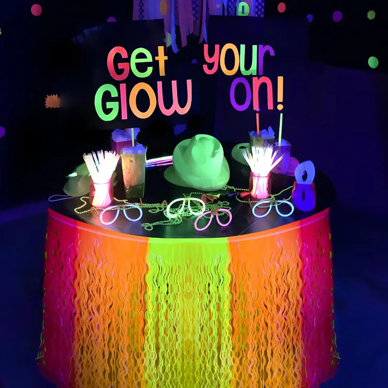 نيون الفلورسنت البرتقالي الأصفر الفوشيه متموج معدني بهرج احباط هامش التنانير المائدة توهج في الظلام لوازم الحفلات توهج الديكورات