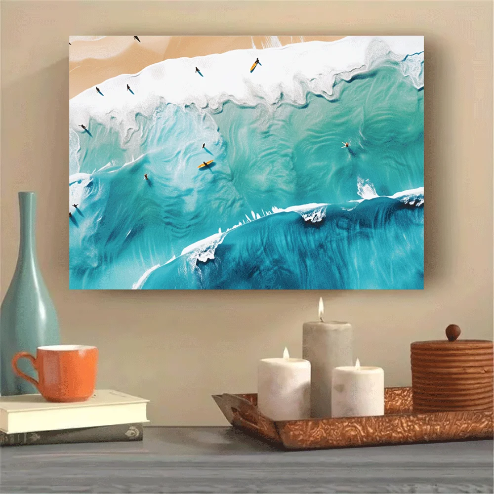 1PC-Canvas poster Unframed  Ocean Waves Surfing Beach Aerial View Art Print  summer