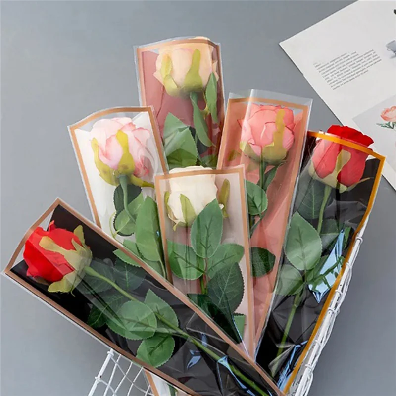 

EYFL-100Pcs Одинарные розовые рукава Цветочная упаковка Сумка для упаковки букетов Цветочные упаковки на День святого Валентина, черный