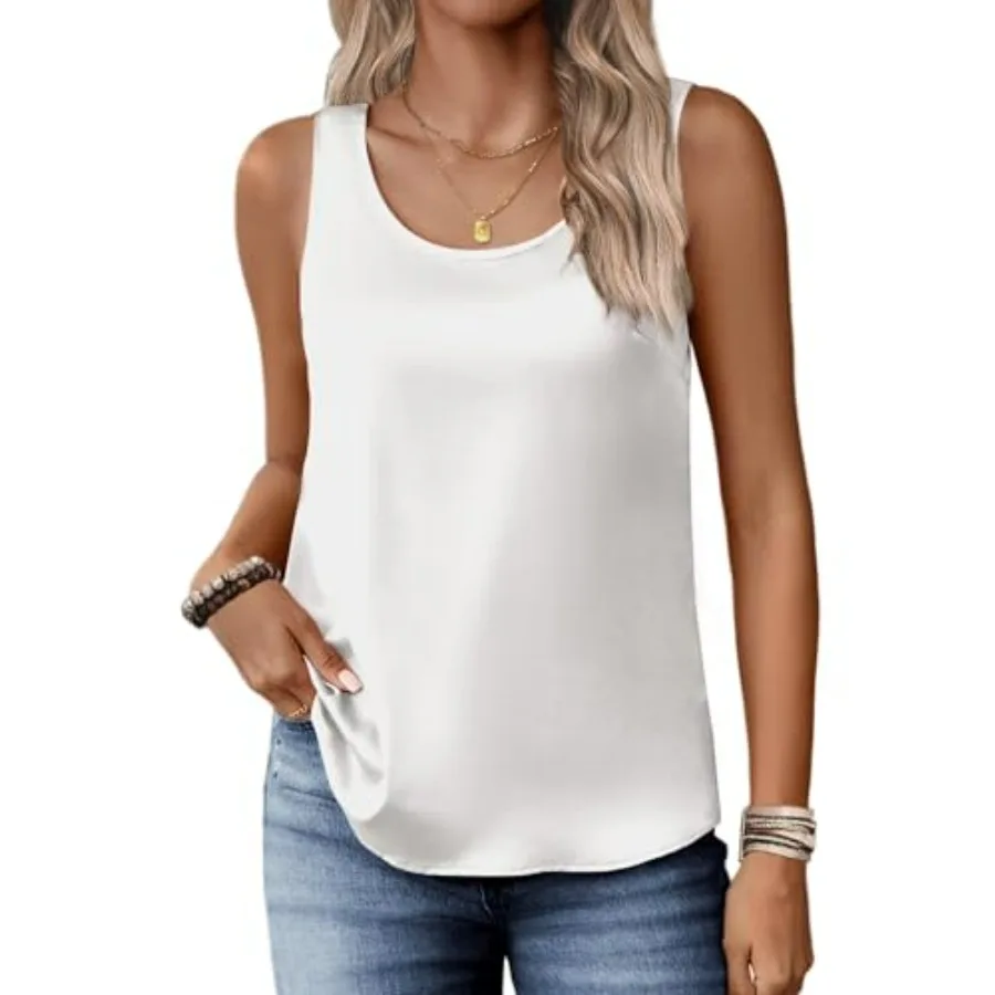 

Zeagoo Silk Satin Tank Tops for Women Scoop Neck Sleeveless Camisole Tops 2026 Summer Basic Blouses