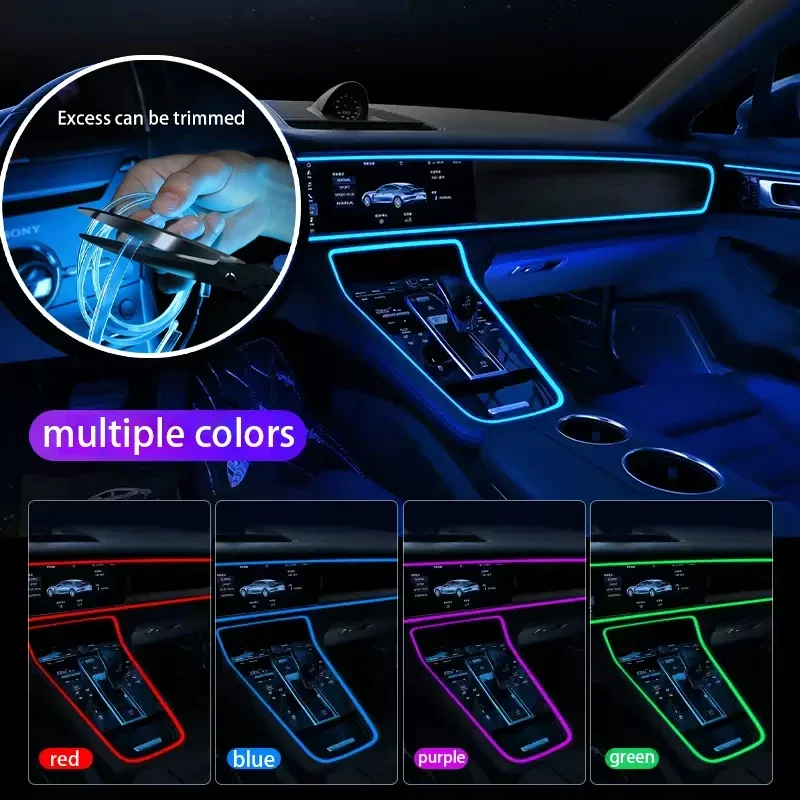 Flexible Cuttable EL Wire Car Interior Ambient Light Strip 360° Uniform Glow DIY Auto Dashboard Atmosphere Decor Lamp