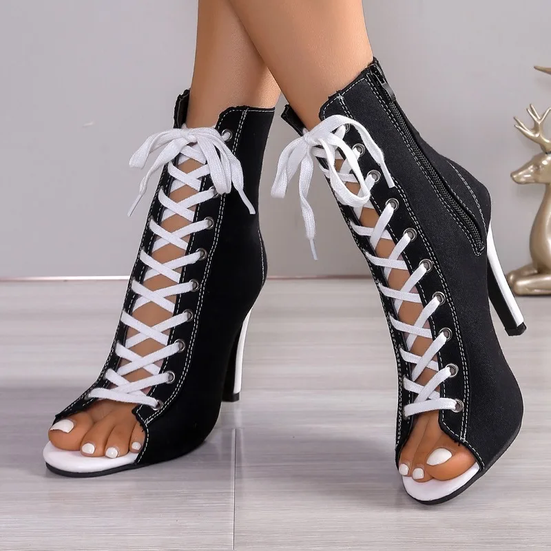 

Women Lace Up Fashion High Quality Boots Summer Women Sandals Fashion Sexy High Heels Open Toe Comfort Indoor Jazz Dance Shoes