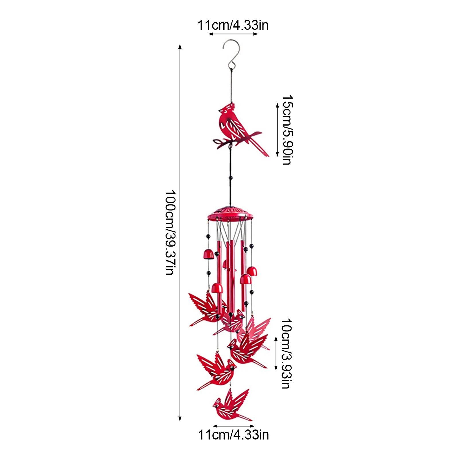 Wind Chime Festive Christmas Outdoor Decor for Homeowners Red Bird Metal Bell Hanging Ornament Garden Patio Villa Entry Art