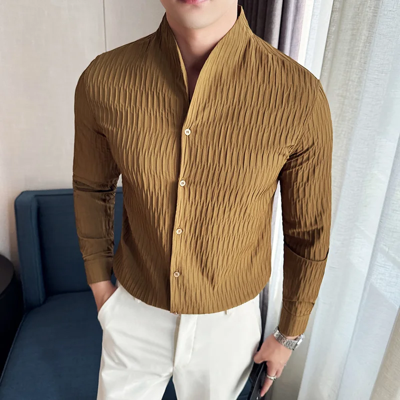 New Men's Social Shirt British Style Casual Business Formal Long Sleeved Shirt Luxurious and Slim Fit Dress Tops Shirt  XJ379