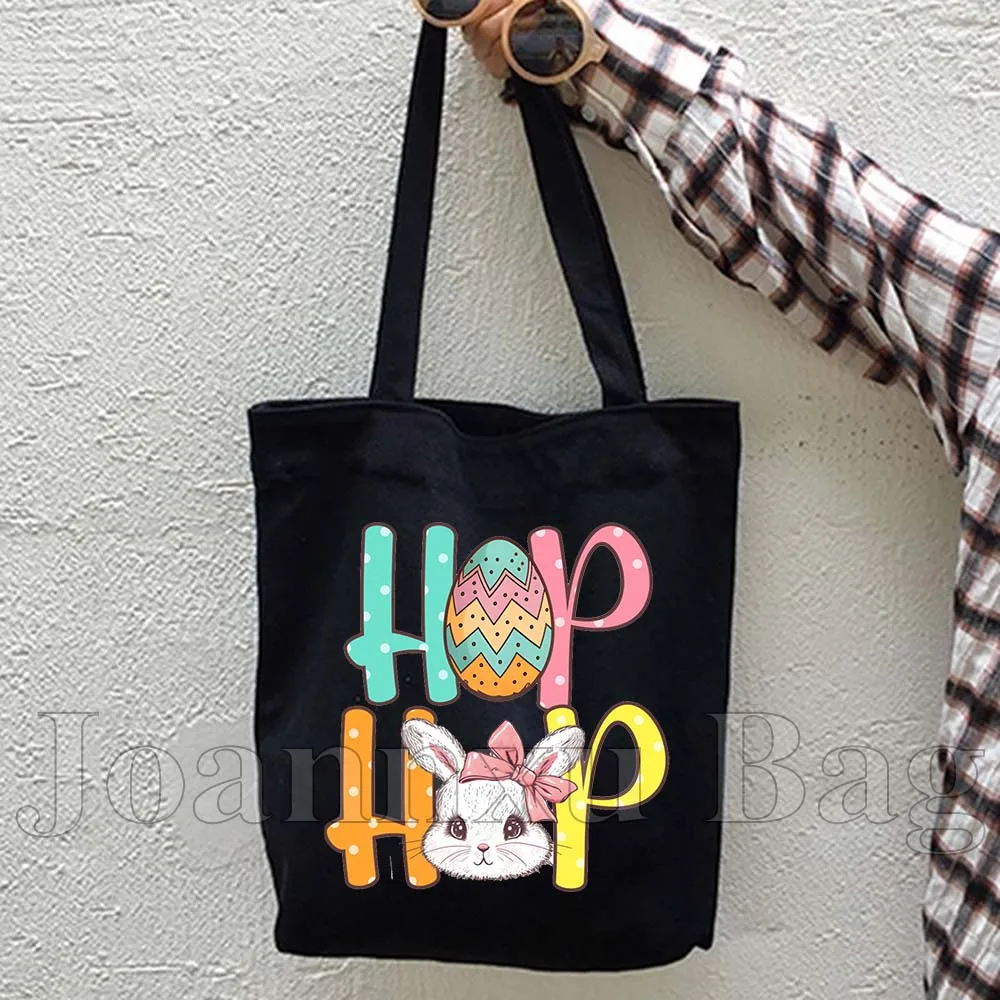 Aquarelle lapin lapin de pâques oeufs colorés Floral joyeux pâques lapin mignon cadeau femmes toile fourre-tout sac coton sac à main