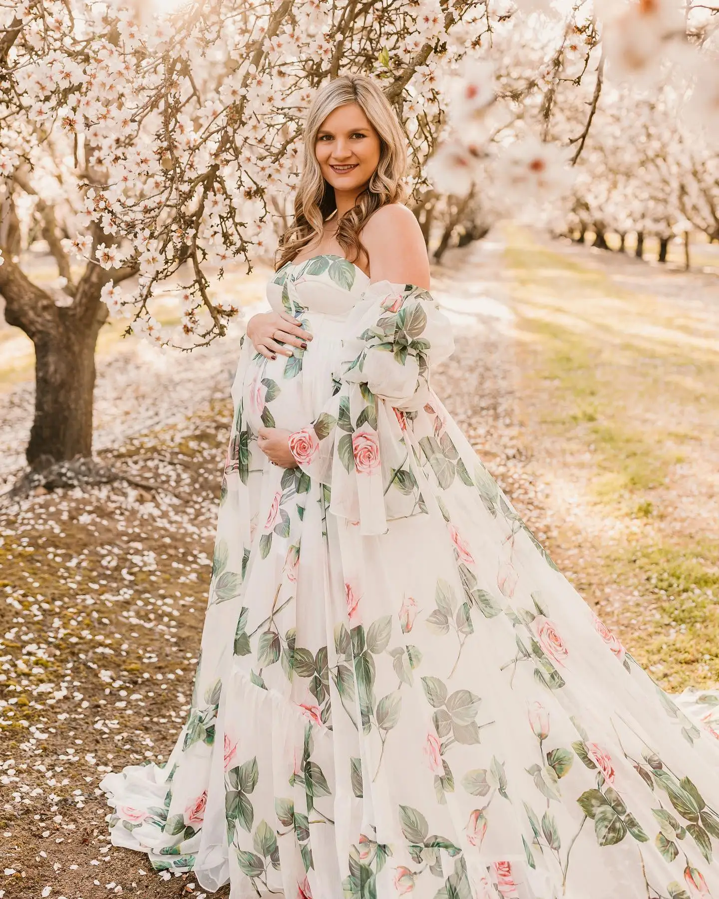 Vestidos de maternidade estampados flores para foto, mangas completas, vestido de baile personalizado para mulheres grávidas, querida