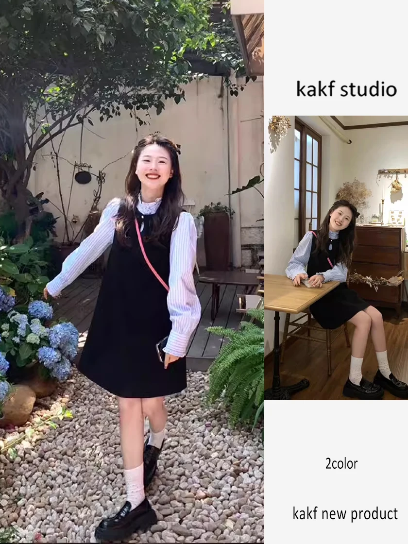 

Женский комплект Long Sve Striped irt Dr Set Spring Faion для колледжа, комплект из двух предметов с ремешком маленького размера Dr