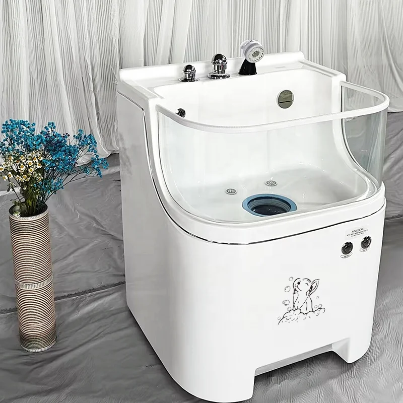Freestanding modern rectangular dog spa machine micro bubble light massage pet ozone bathtub beauty bathtub