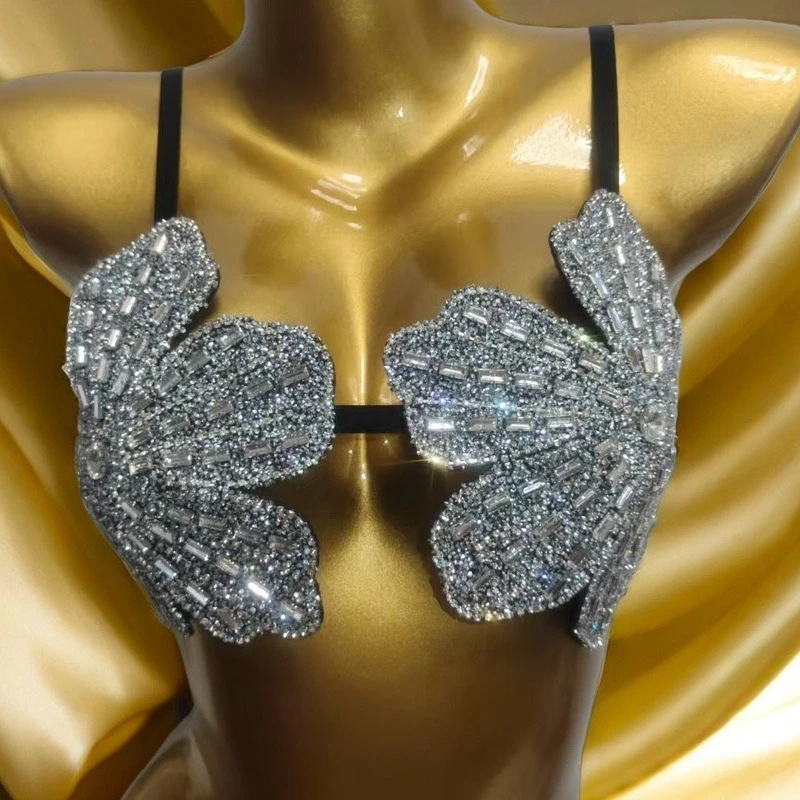 

Модный блестящий топ-бюстье с цветочным узором, стразами и бисером, сексуальный танцевальный топ, жилетка, майка-халтер, кроп-топ, бикини, цепочка на тело