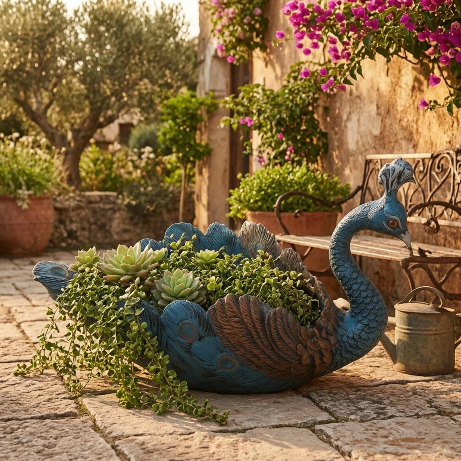 Peacock Planter Embossed Feather Pattern Decorative Planter Decorative Resin Flowerpot Curved Neck House Decoration Display