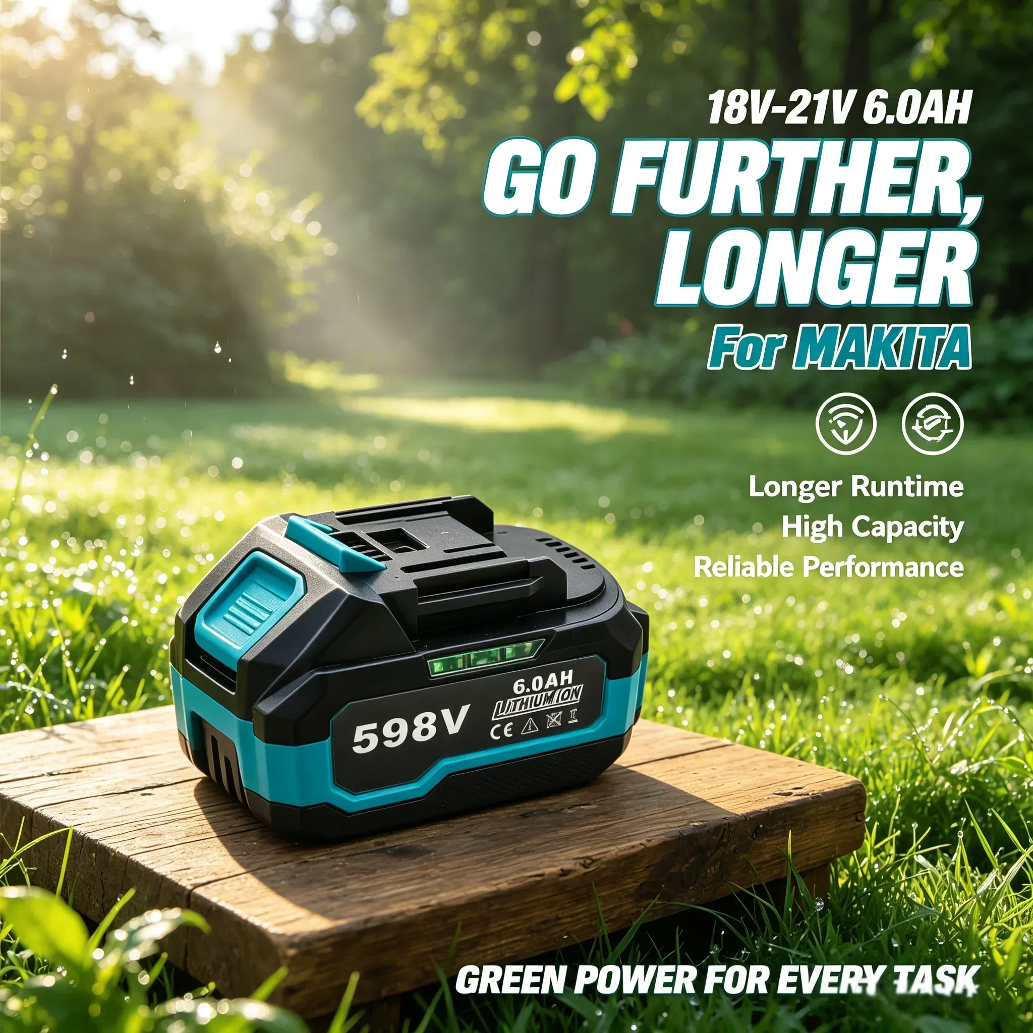 Batteria di ricambio agli ioni di litio da 6,0 Ah e 21 V con display digitale a LED per trapano avvitatore senza fili, motosega, chiave inglese, cacciavite elettrico, ricarica rapida, lunga durata,