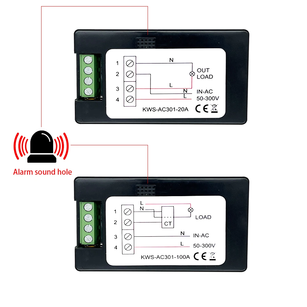 Vatímetro de KWS-AC301, voltímetro de CA 50-300V, analizadores de potencia 50-60HZ, LED, Detector de electricidad de CA 0-20/100A