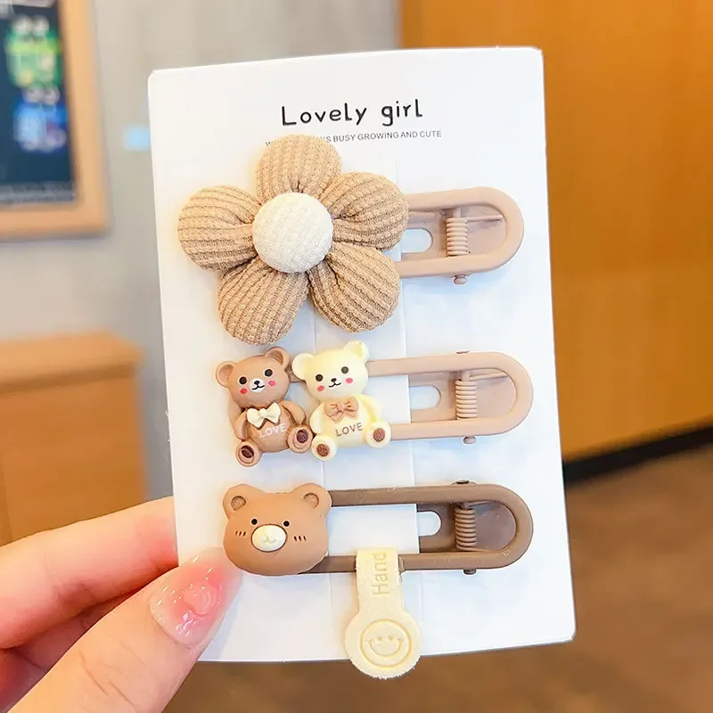 

3pcs/set Cute Milk Coffee Color Hair Clip for Kids Girl Kawaii Cartoon Animal Bear Barrettes for Children Cute Hair Accessories
