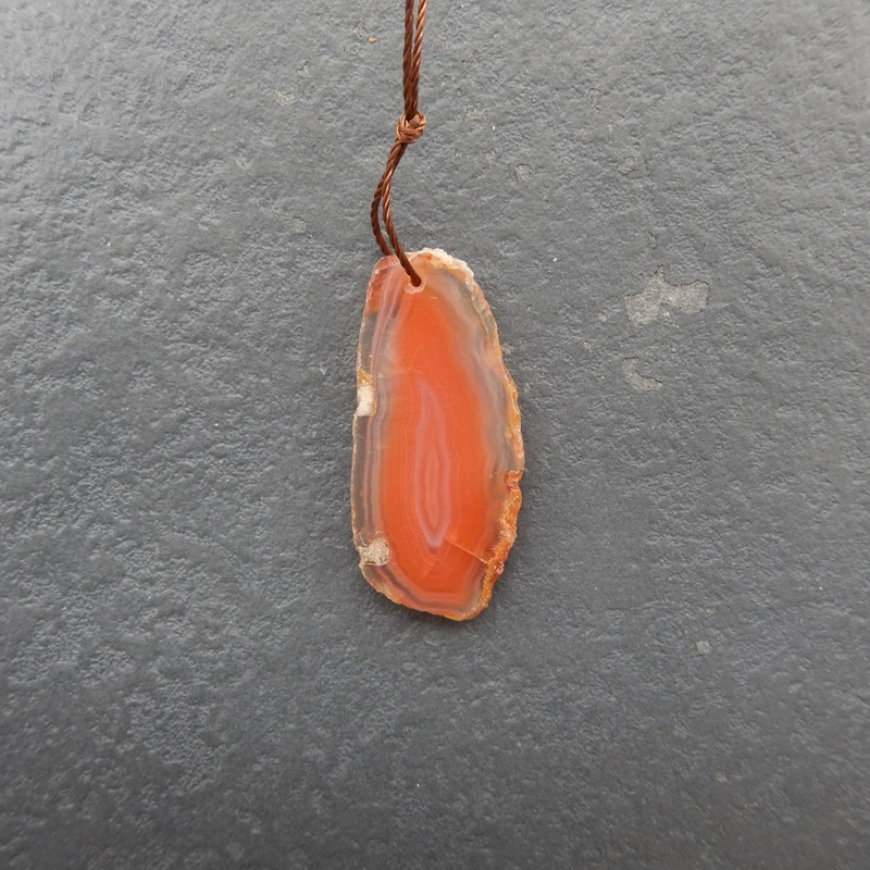 34X16X3MM-3.5G Natural Red Agate Slab-Shaped Pendant – Vibrant Orange-Red Banded Gemstone with Raw Edge