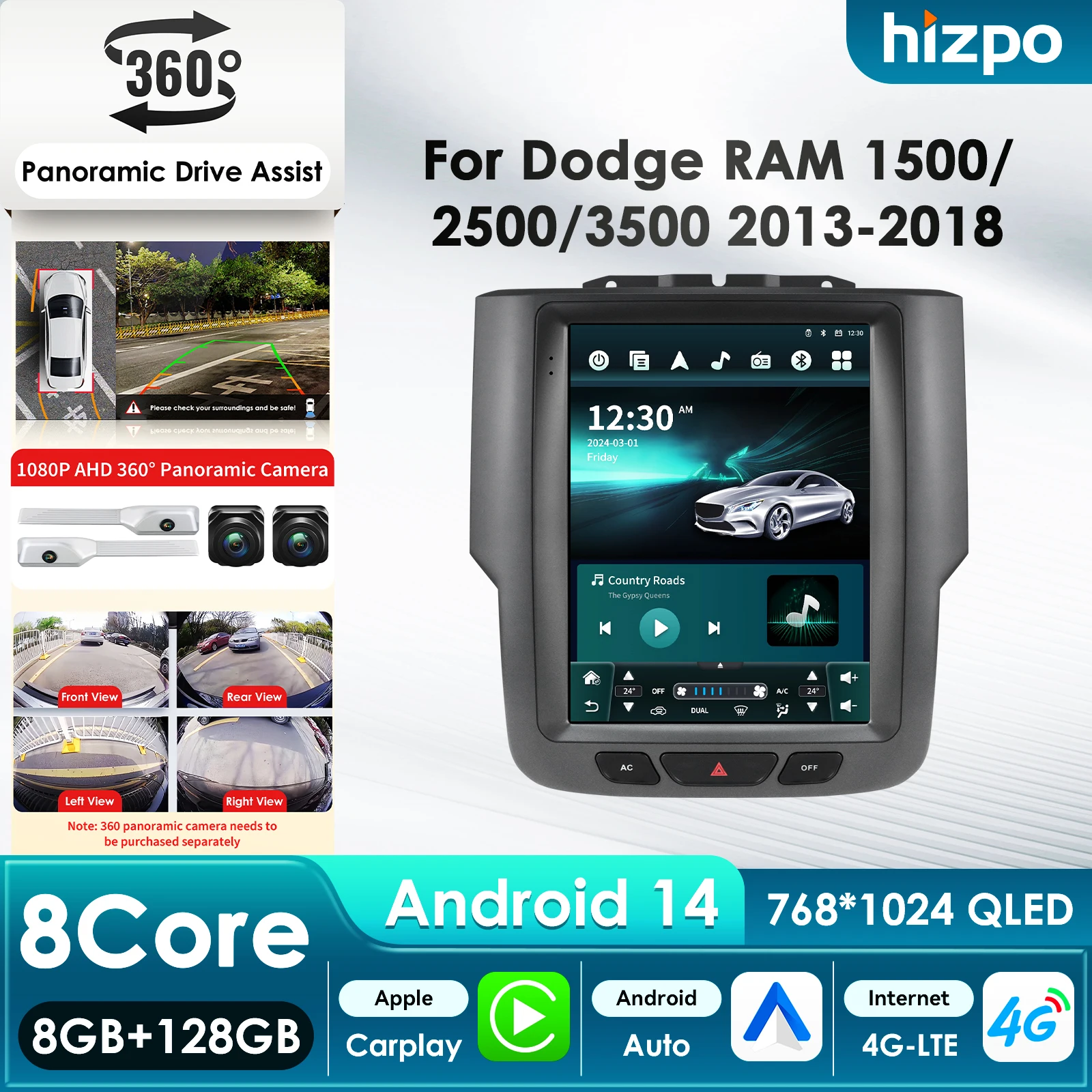 

Интеллектуальный AI-экран в стиле Tesla 9.7 для Android-мультимедийной системы Dodge RAM 1500 2500 3500 2013-2018 с GPS, Carplay, 4G, BT