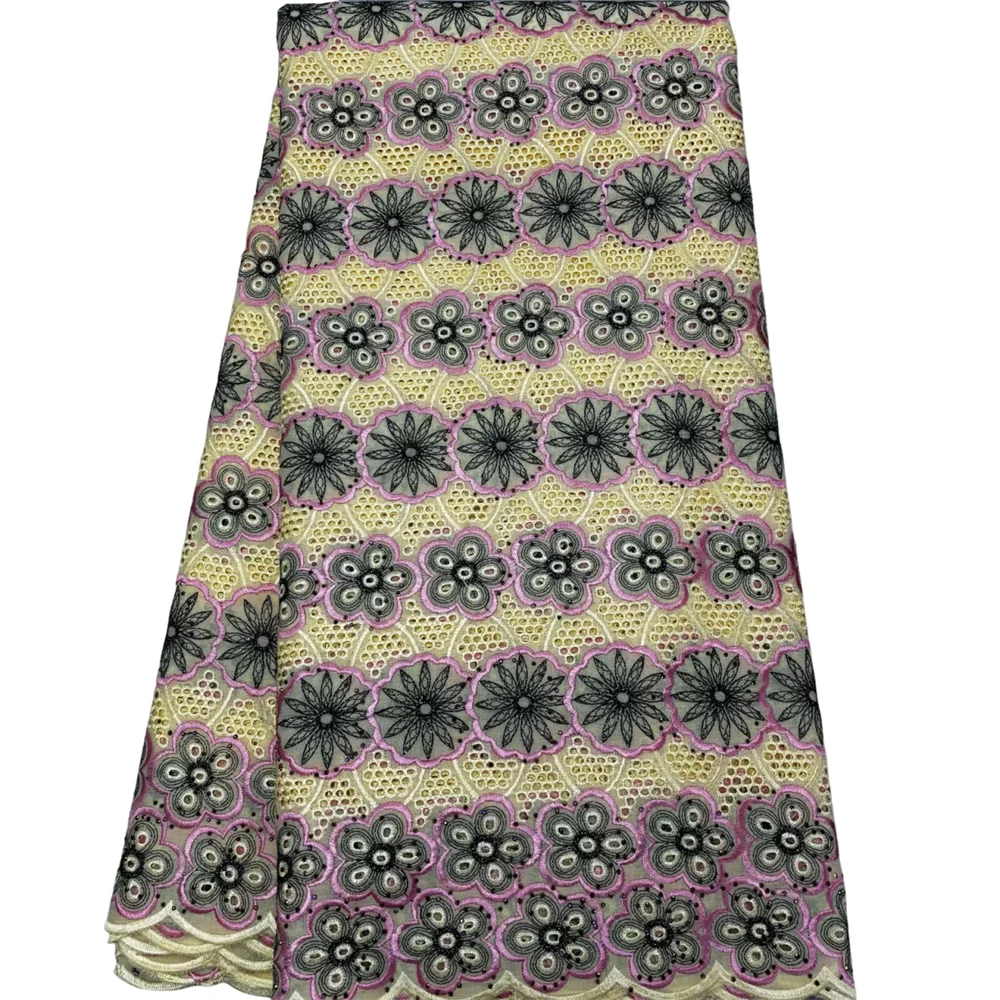 

Fashion Multicolor Cotton Stones Lace Fabric Women Women Clothing 2026 Embroidery 5Yards African Swiss Voile Lace Fabric Wedding