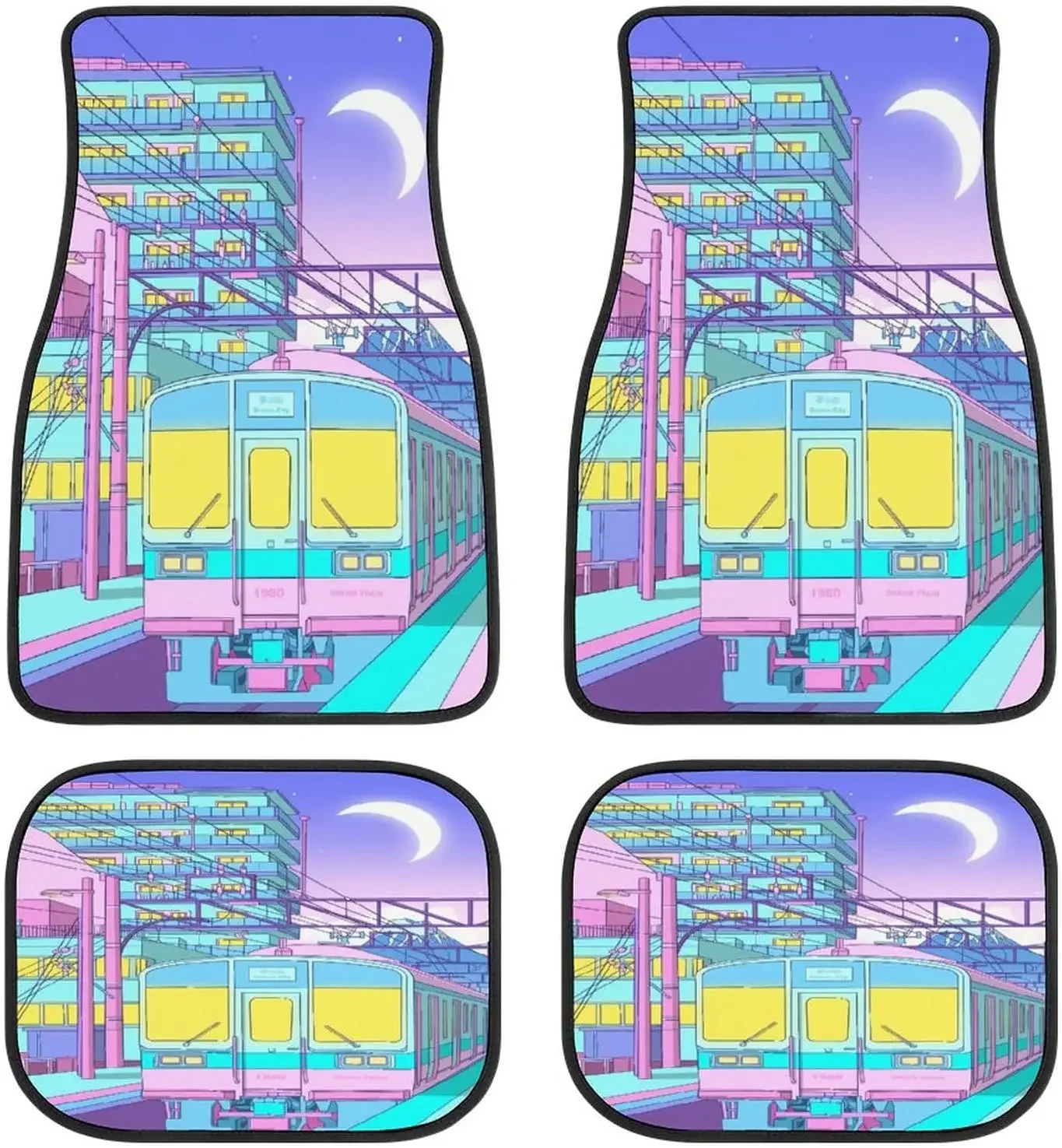 Vaporwave Art Train Dream Car Mats Universal Drive Seat Carpet Vehicle Interior Protector Mats Funny Designs All-Weather Mats Fi