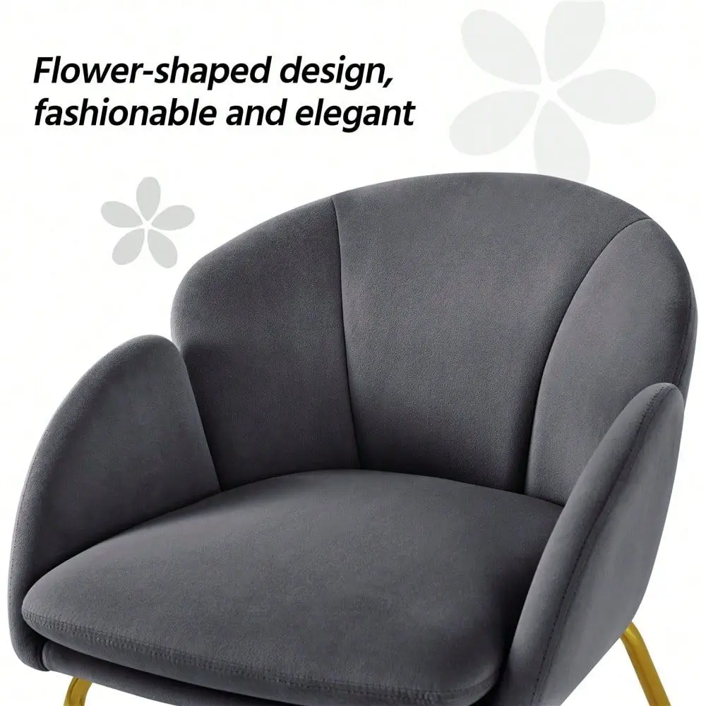 

1PC Modern Velvet Vanity Accent Armchair Gold Metal Legs Flower Shape Seat Flared Backrest, SpaceSaving FloorProtect Chair For